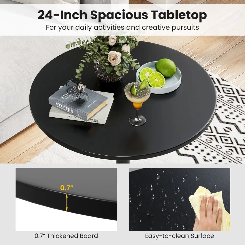 24 Inch Modern Round Cocktail Table with Metal Base and MDF Top-Set of 2 Costway