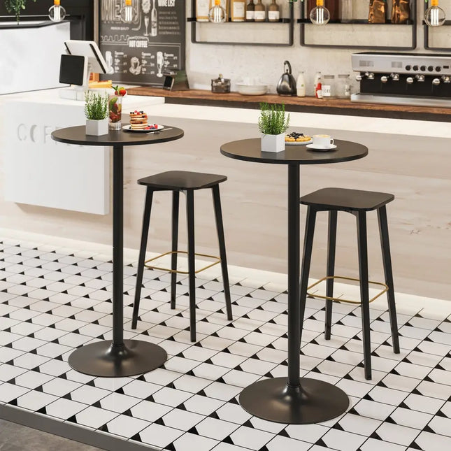 24 Inch Modern Round Cocktail Table with Metal Base and MDF Top-Set of 2 Costway