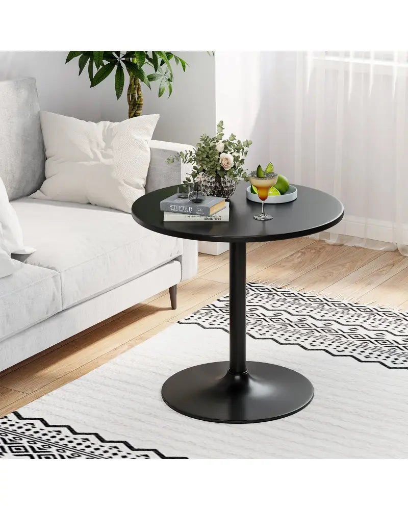 24 Inch Modern Style Round Cocktail Table with Metal Base and MDF Top-1 piece - Black - Bar Tables