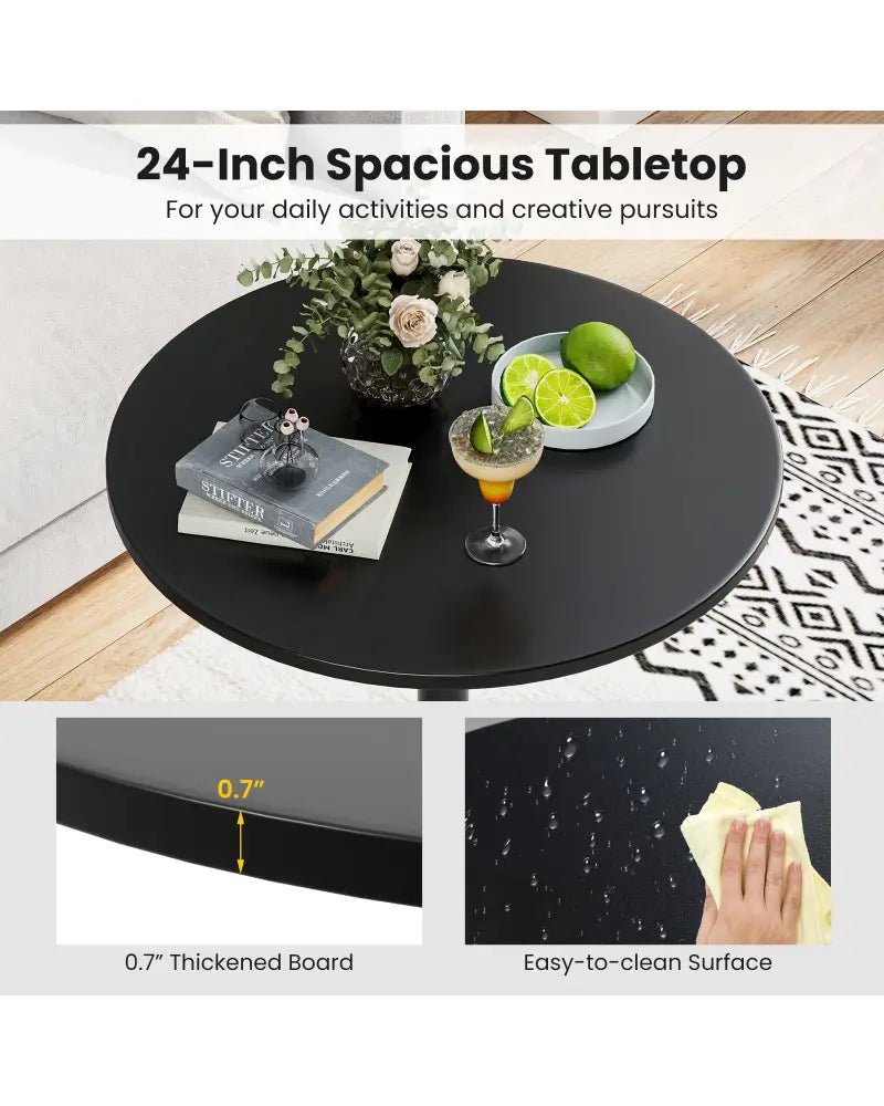 24 Inch Modern Style Round Cocktail Table with Metal Base and MDF Top-1 piece - Black - Bar Tables