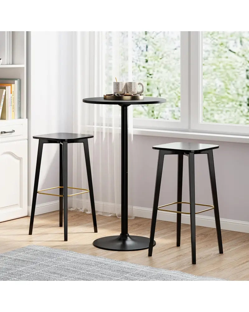 24 Inch Modern Style Round Cocktail Table with Metal Base and MDF Top-1 piece - Black - Bar Tables