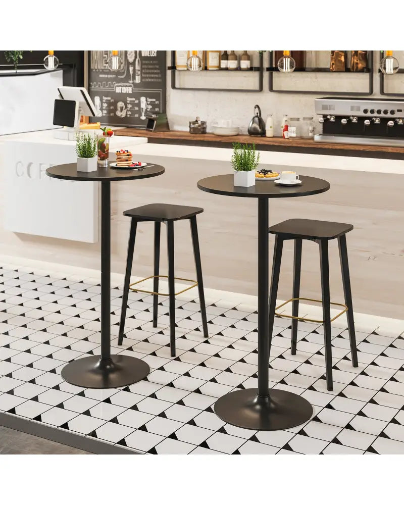 24 Inch Modern Style Round Cocktail Table with Metal Base and MDF Top-1 piece - Black - Bar Tables