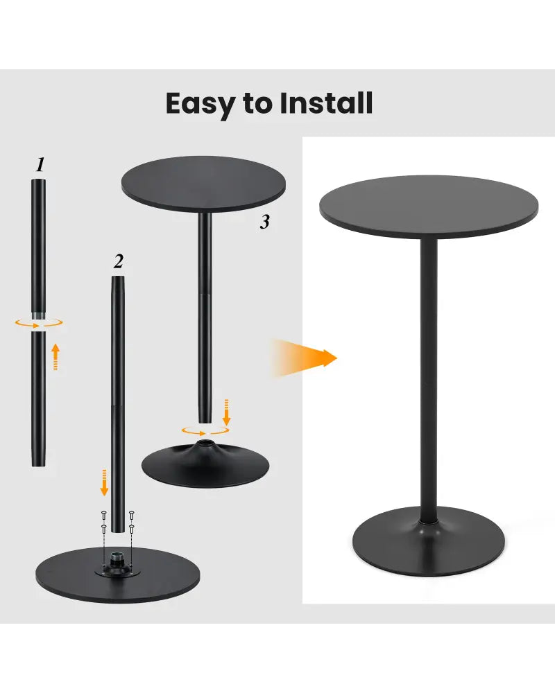 24 Inch Modern Style Round Cocktail Table with Metal Base and MDF Top-1 piece - Black - Bar Tables