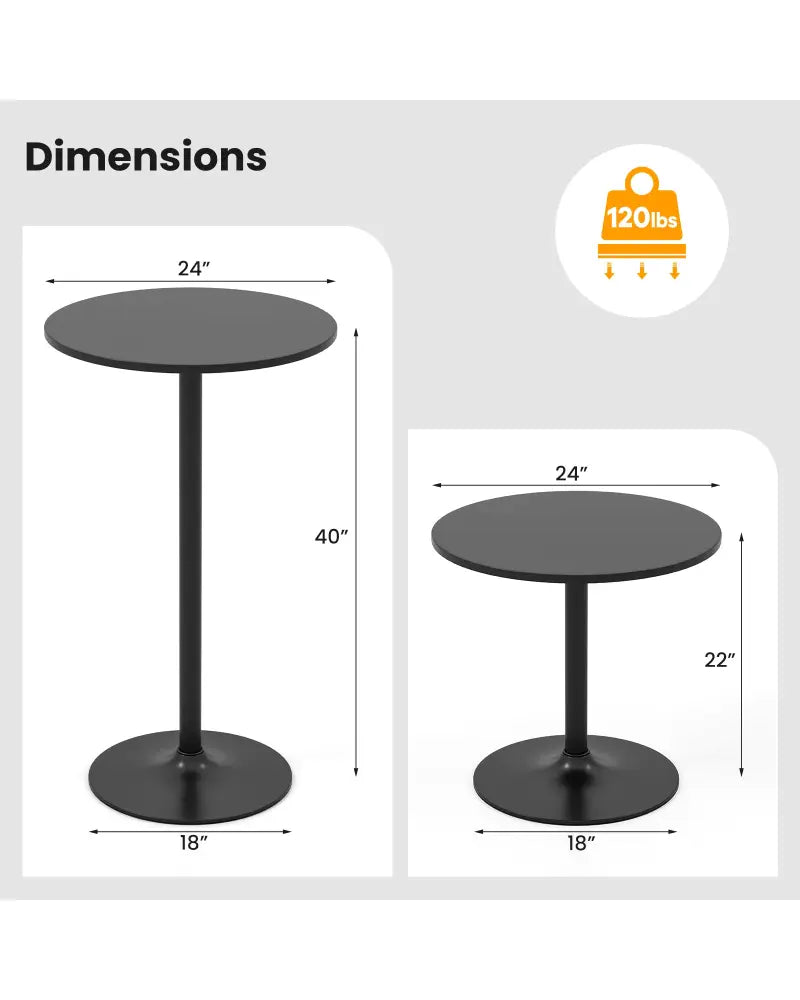 24 Inch Modern Style Round Cocktail Table with Metal Base and MDF Top-1 piece - Black - Bar Tables