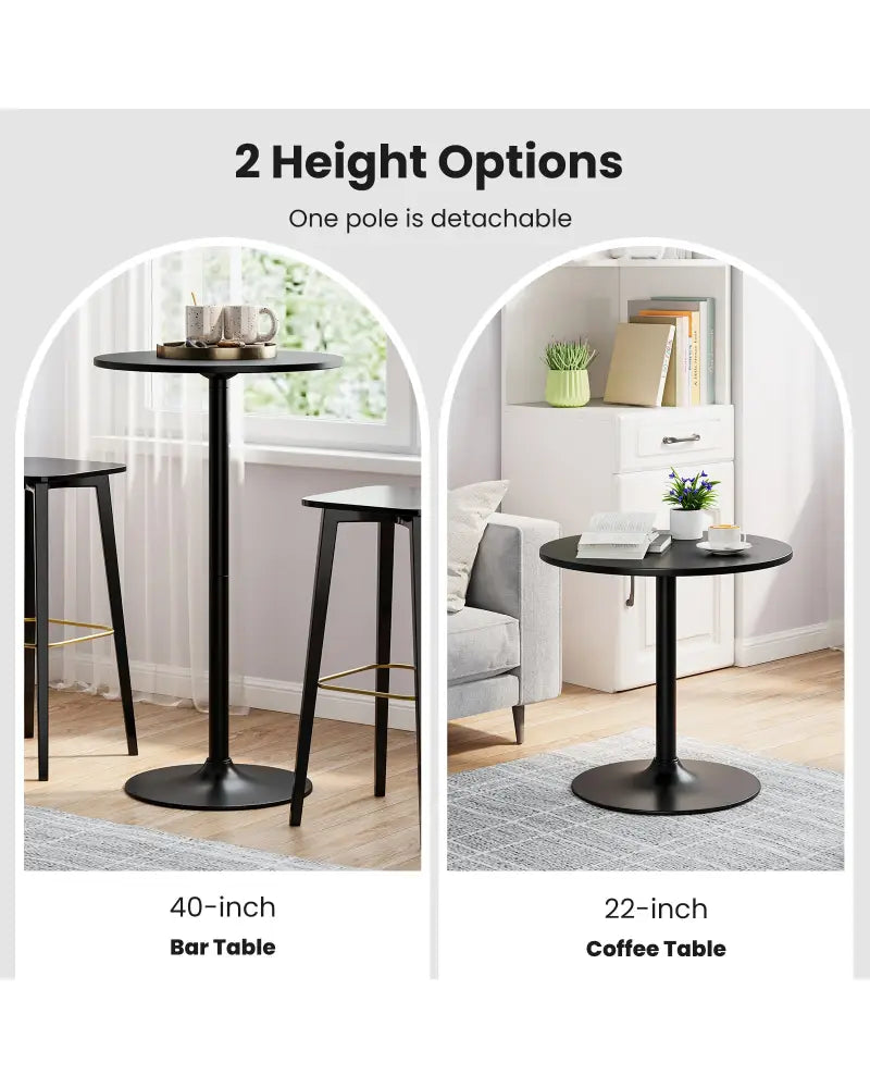 24 Inch Modern Style Round Cocktail Table with Metal Base and MDF Top-1 piece - Black - Bar Tables