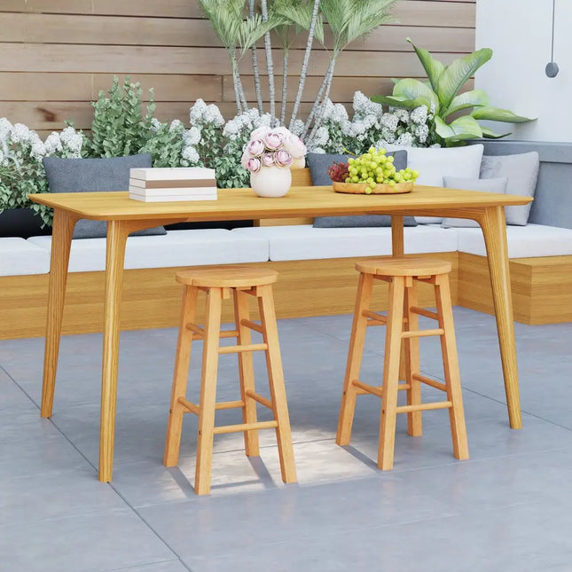 24-Inch Outdoor Wood Bar Stools Set of 2 with Round Seat and Footrest - Patio Bar Furniture