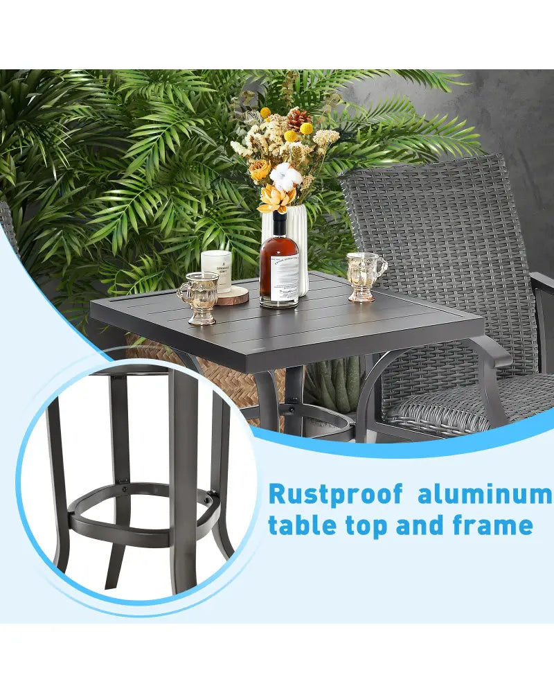 24 Inch Patio Bar Height Table with Aluminum Tabletop and Adjustable Foot Pads - Black - Patio Bar Furniture