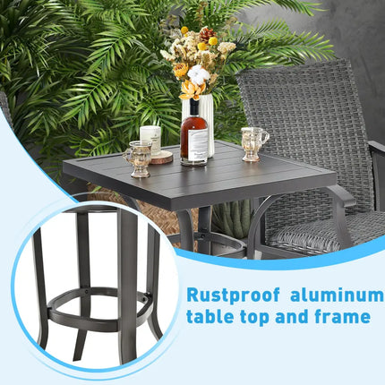 24 Inch Patio Bar Height Table with Aluminum Tabletop and Adjustable Foot Pads - Black - Patio Bar Furniture