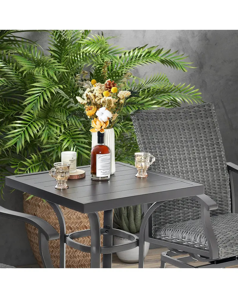 24 Inch Patio Bar Height Table with Aluminum Tabletop and Adjustable Foot Pads - Black - Patio Bar Furniture