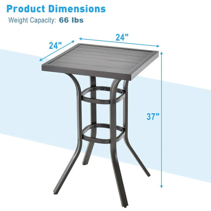 24 Inch Patio Bar Height Table with Aluminum Tabletop and Adjustable Foot Pads - Black - Patio Bar Furniture
