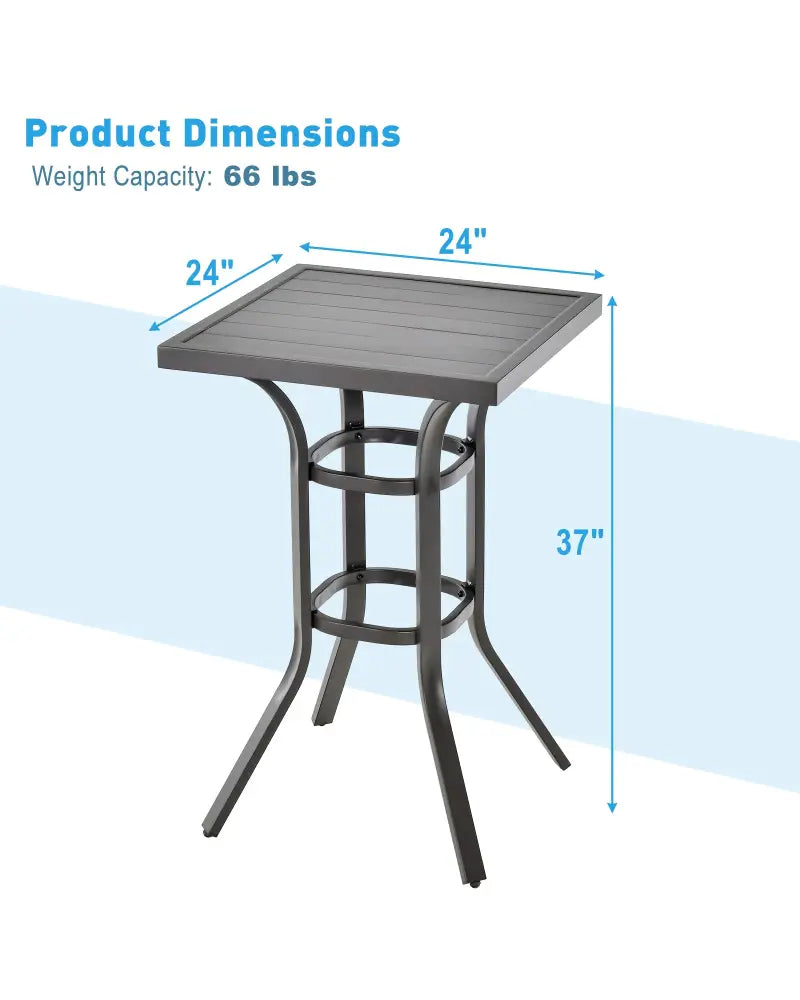 24 Inch Patio Bar Height Table with Aluminum Tabletop and Adjustable Foot Pads - Black - Patio Bar Furniture
