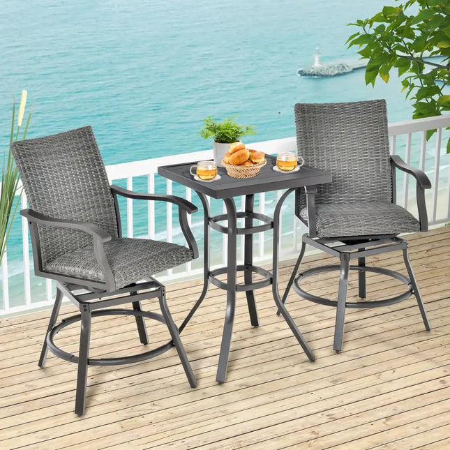24 Inch Patio Bar Height Table with Aluminum Tabletop and Adjustable Foot Pads - Black - Patio Bar Furniture