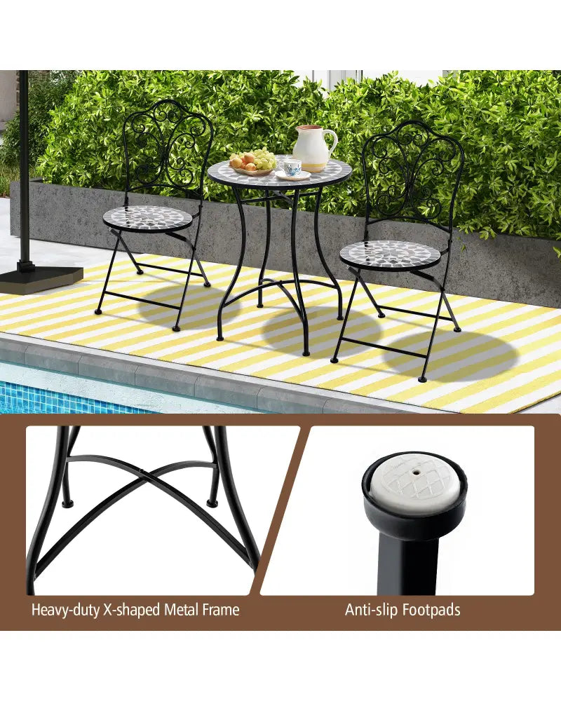 24 Inch Patio Bistro Table with Ceramic Tile Tabletop-Black - Black - Patio Coffee Tables