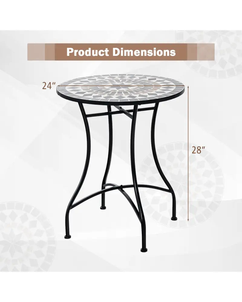 24 Inch Patio Bistro Table with Ceramic Tile Tabletop-Black - Black - Patio Coffee Tables