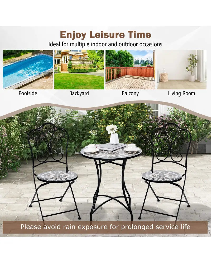 24 Inch Patio Bistro Table with Ceramic Tile Tabletop-Black - Black - Patio Coffee Tables