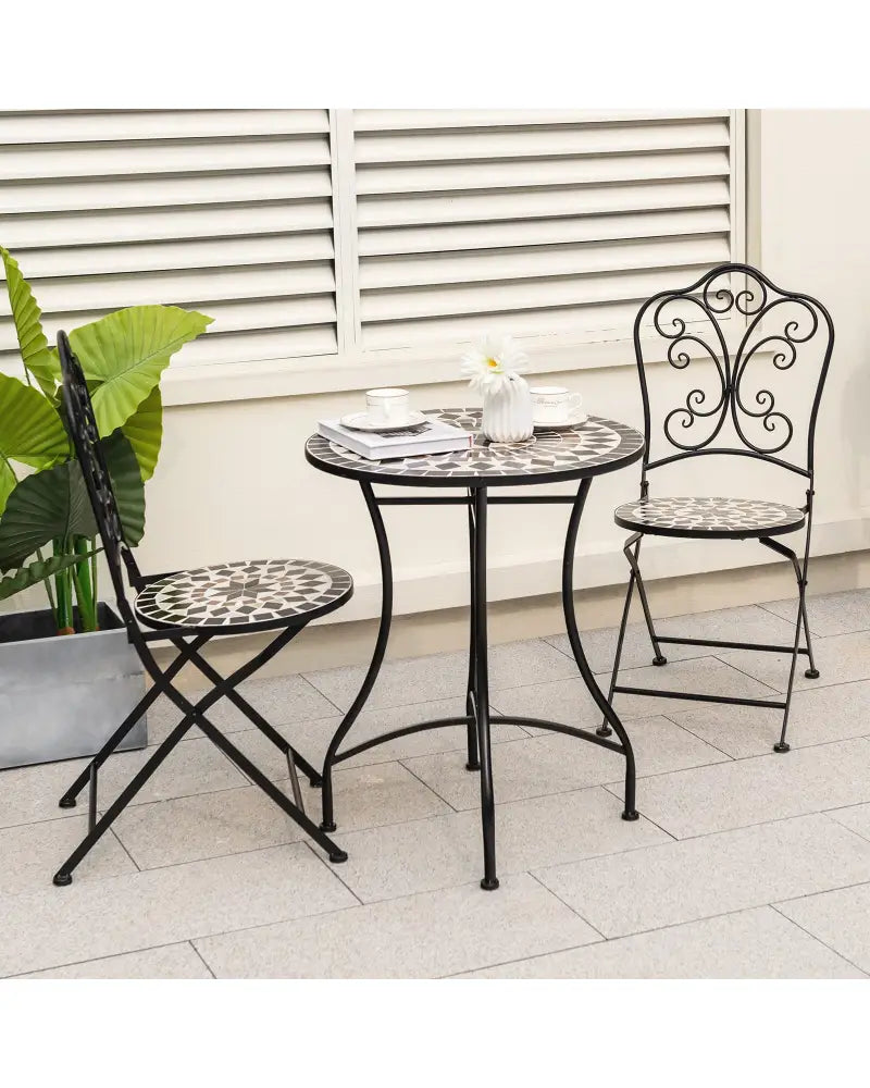 24 Inch Patio Bistro Table with Ceramic Tile Tabletop-Black - Black - Patio Coffee Tables