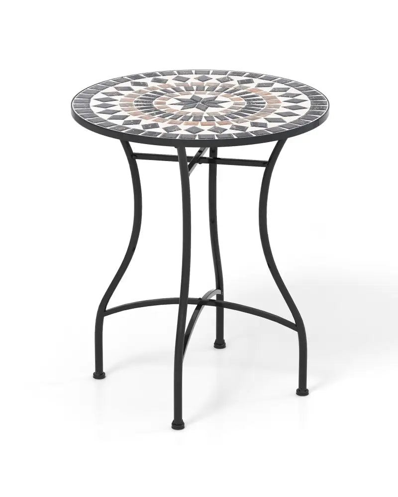24 Inch Patio Bistro Table with Ceramic Tile Tabletop-Black - Black - Patio Coffee Tables