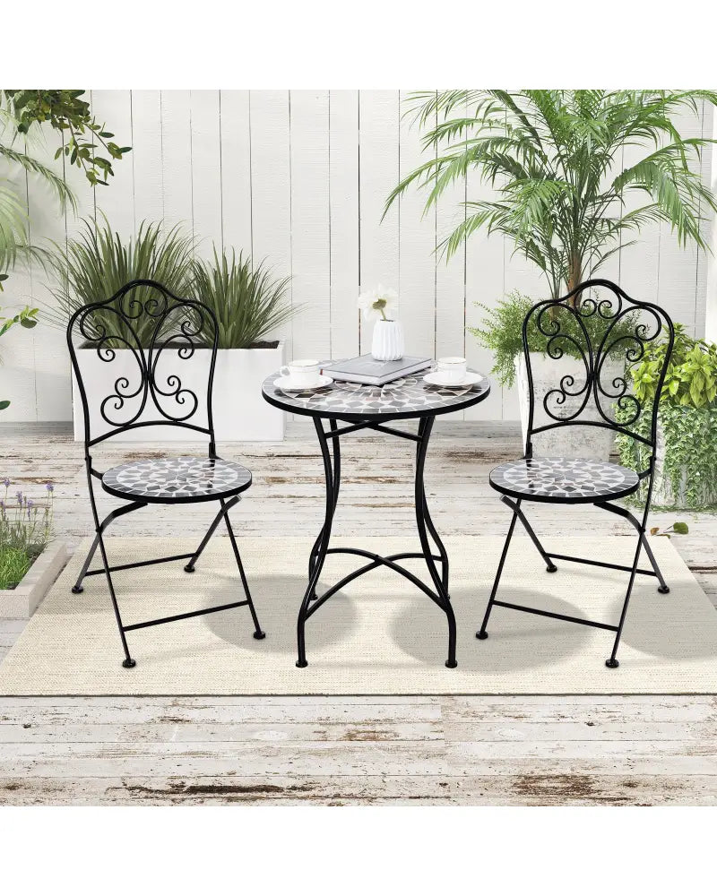 24 Inch Patio Bistro Table with Ceramic Tile Tabletop-Black - Black - Patio Coffee Tables