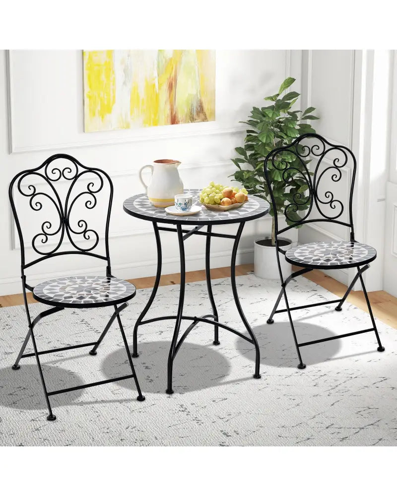 24 Inch Patio Bistro Table with Ceramic Tile Tabletop-Black - Black - Patio Coffee Tables