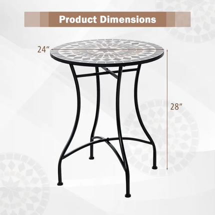 24 Inch Patio Bistro Table with Ceramic Tile Tabletop-Black - Black - Patio Dining Tables