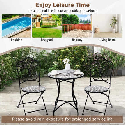 24 Inch Patio Bistro Table with Ceramic Tile Tabletop-Black - Black - Patio Dining Tables