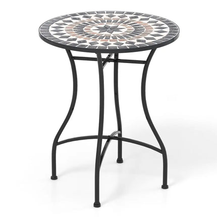 24 Inch Patio Bistro Table with Ceramic Tile Tabletop-Black - Black - Patio Dining Tables