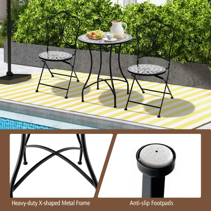 24 Inch Patio Bistro Table with Ceramic Tile Tabletop-Black - Black - Patio Dining Tables
