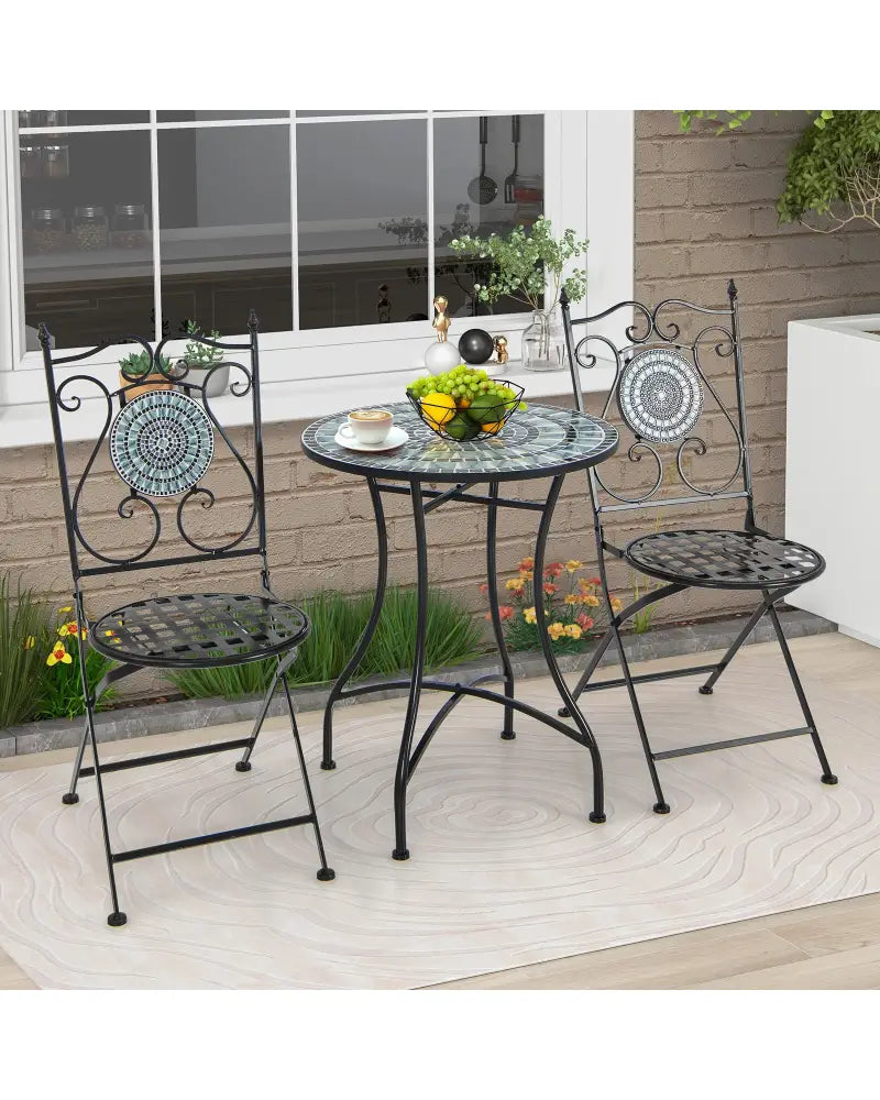 24 Inch Patio Bistro Table with Ceramic Tile Tabletop-Blue - Blue - Patio Coffee Tables