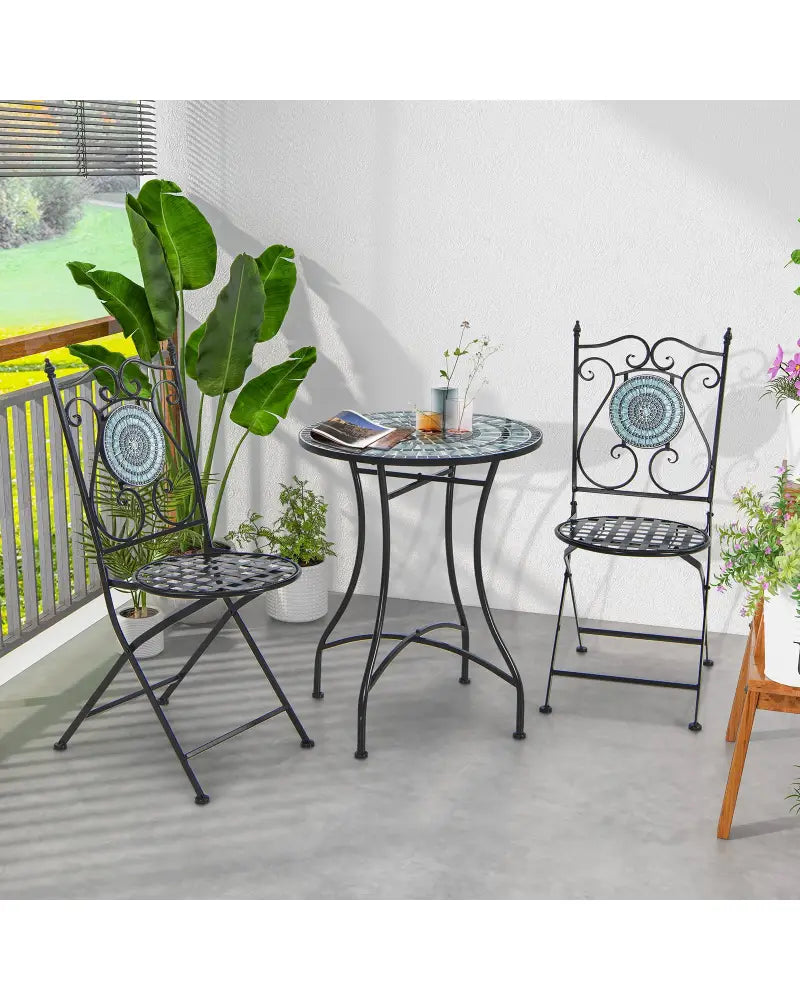 24 Inch Patio Bistro Table with Ceramic Tile Tabletop-Blue - Blue - Patio Coffee Tables
