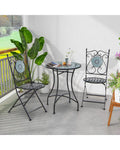 24 Inch Patio Bistro Table with Ceramic Tile Tabletop-Blue - Blue - Patio Coffee Tables