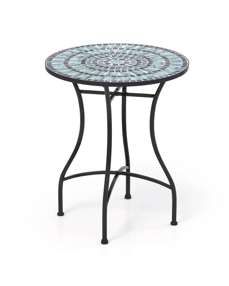 24 Inch Patio Bistro Table with Ceramic Tile Tabletop-Blue - Blue - Patio Coffee Tables