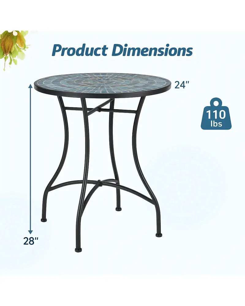 24 Inch Patio Bistro Table with Ceramic Tile Tabletop-Blue - Blue - Patio Coffee Tables