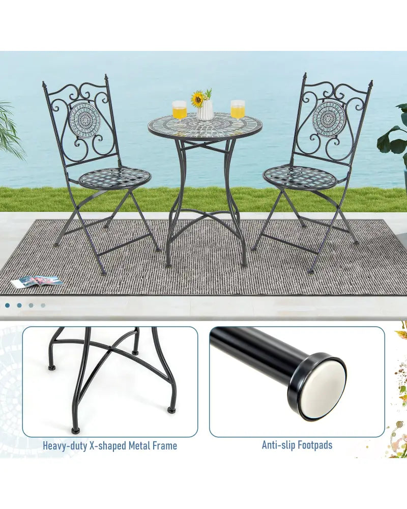 24 Inch Patio Bistro Table with Ceramic Tile Tabletop-Blue - Blue - Patio Coffee Tables