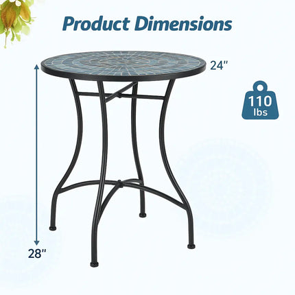 24 Inch Patio Bistro Table with Ceramic Tile Tabletop-Blue - Blue - Patio Dining Tables