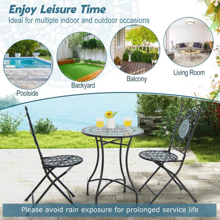24 Inch Patio Bistro Table with Ceramic Tile Tabletop-Blue - Blue - Patio Dining Tables