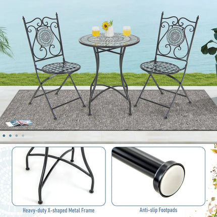 24 Inch Patio Bistro Table with Ceramic Tile Tabletop-Blue - Blue - Patio Dining Tables