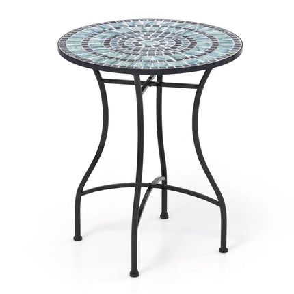 24 Inch Patio Bistro Table with Ceramic Tile Tabletop-Blue - Blue - Patio Dining Tables