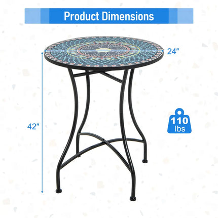 24 Inch Patio Bistro Table with Ceramic Tile Tabletop-Multicolor - Multicolor - Patio Dining Tables