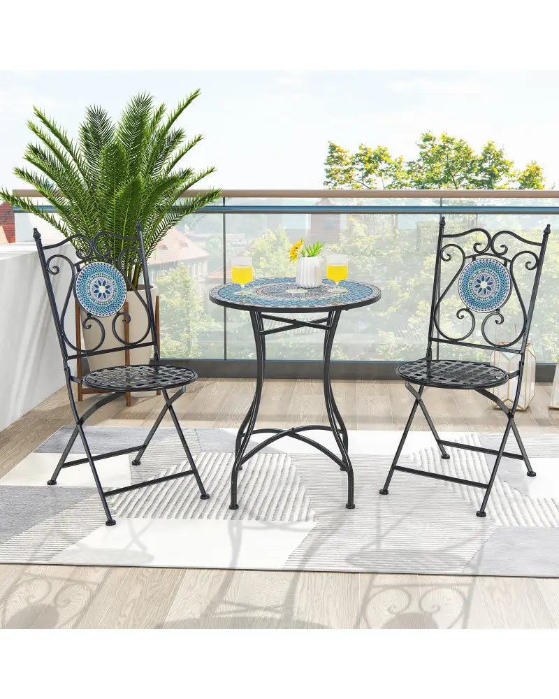 24 Inch Patio Bistro Table with Ceramic Tile Tabletop-Multicolor - Multicolor - Patio Coffee Tables