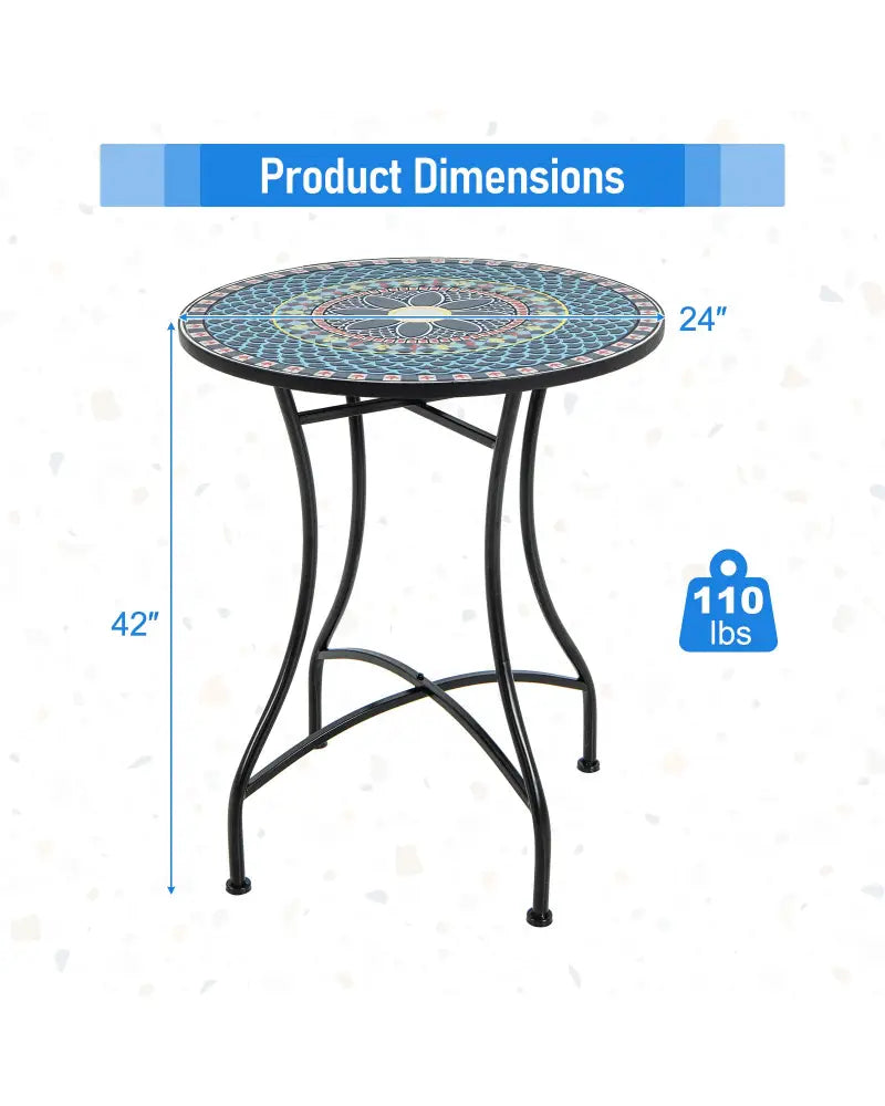 24 Inch Patio Bistro Table with Ceramic Tile Tabletop-Multicolor - Multicolor - Patio Coffee Tables