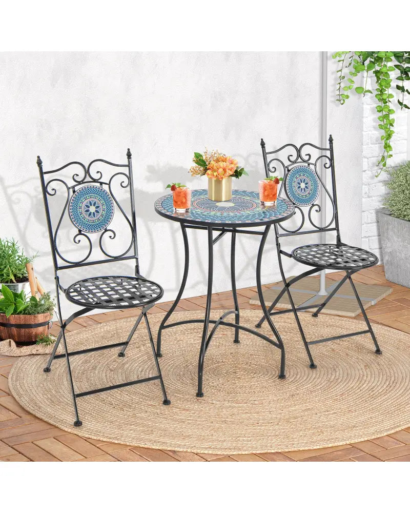 24 Inch Patio Bistro Table with Ceramic Tile Tabletop-Multicolor - Multicolor - Patio Coffee Tables