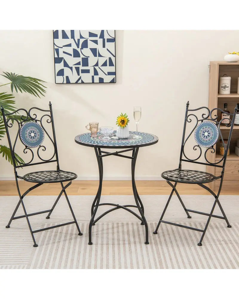 24 Inch Patio Bistro Table with Ceramic Tile Tabletop-Multicolor - Multicolor - Patio Coffee Tables