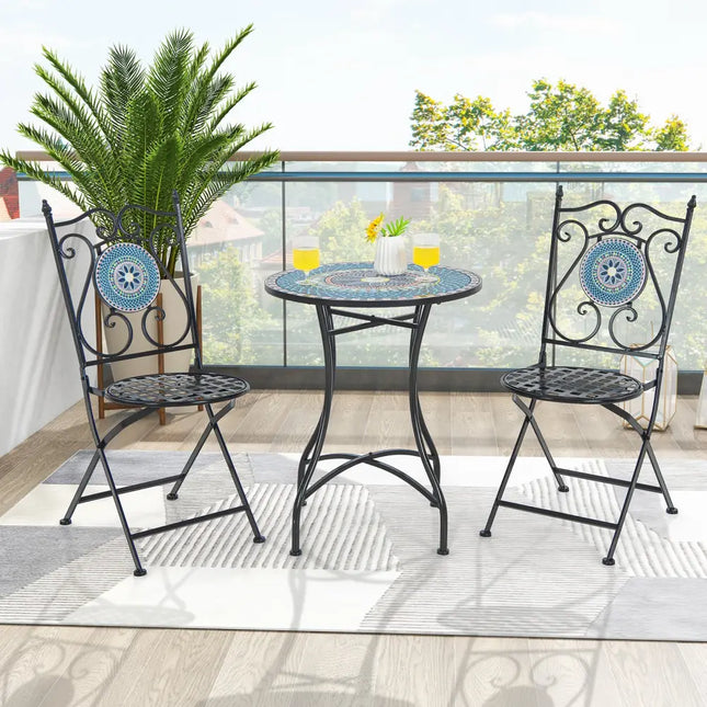 24 Inch Patio Bistro Table with Ceramic Tile Tabletop-Multicolor - Multicolor - Patio Dining Tables