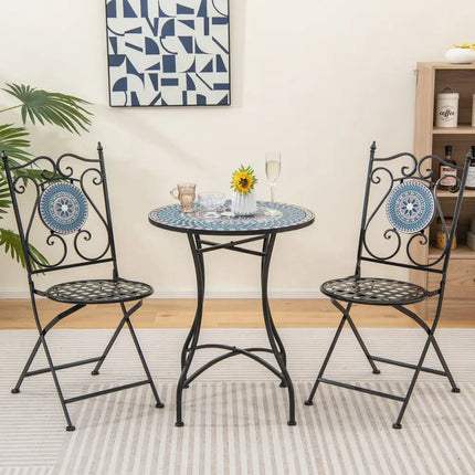 24 Inch Patio Bistro Table with Ceramic Tile Tabletop-Multicolor - Multicolor - Patio Dining Tables