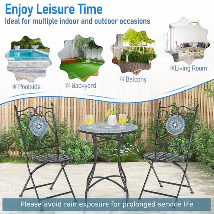 24 Inch Patio Bistro Table with Ceramic Tile Tabletop-Multicolor - Multicolor - Patio Dining Tables