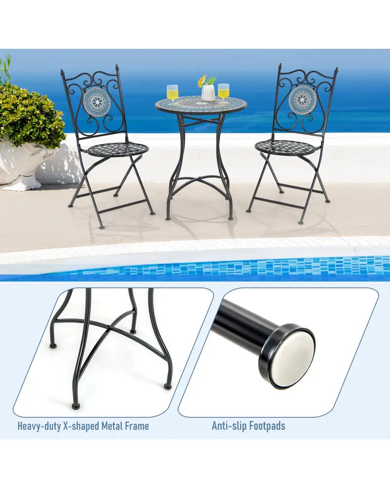 24 Inch Patio Bistro Table with Ceramic Tile Tabletop-Multicolor - Multicolor - Patio Coffee Tables
