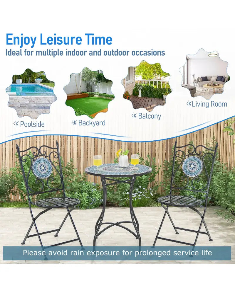 24 Inch Patio Bistro Table with Ceramic Tile Tabletop-Multicolor - Multicolor - Patio Coffee Tables