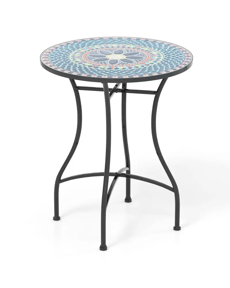 24 Inch Patio Bistro Table with Ceramic Tile Tabletop-Multicolor - Multicolor - Patio Coffee Tables