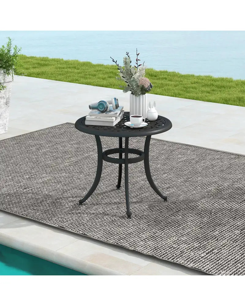 24 Inch Patio Side Table with Adjustable Footpads for Poolside Backyard Balcony-Rustic Brown - Rustic Brown - Patio