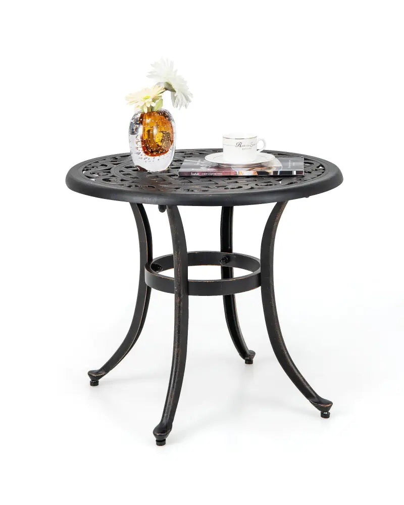 24 Inch Patio Side Table with Adjustable Footpads for Poolside Backyard Balcony-Rustic Brown - Rustic Brown - Patio